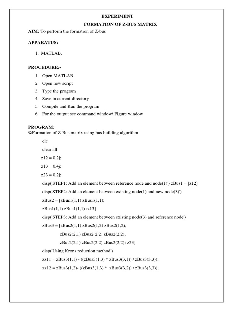 Z-Bus Matrix Formation in MATLAB | PDF