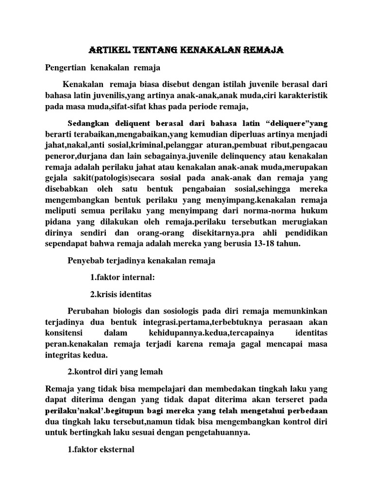 Artikel Tentang Kenakalan Remaja