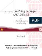 Aralin 8 Pagsulat Sa Larangan NG Siyensya at Teknolohiya Pagbuo NG Pananaliksik o Kritikal Na Editoryal