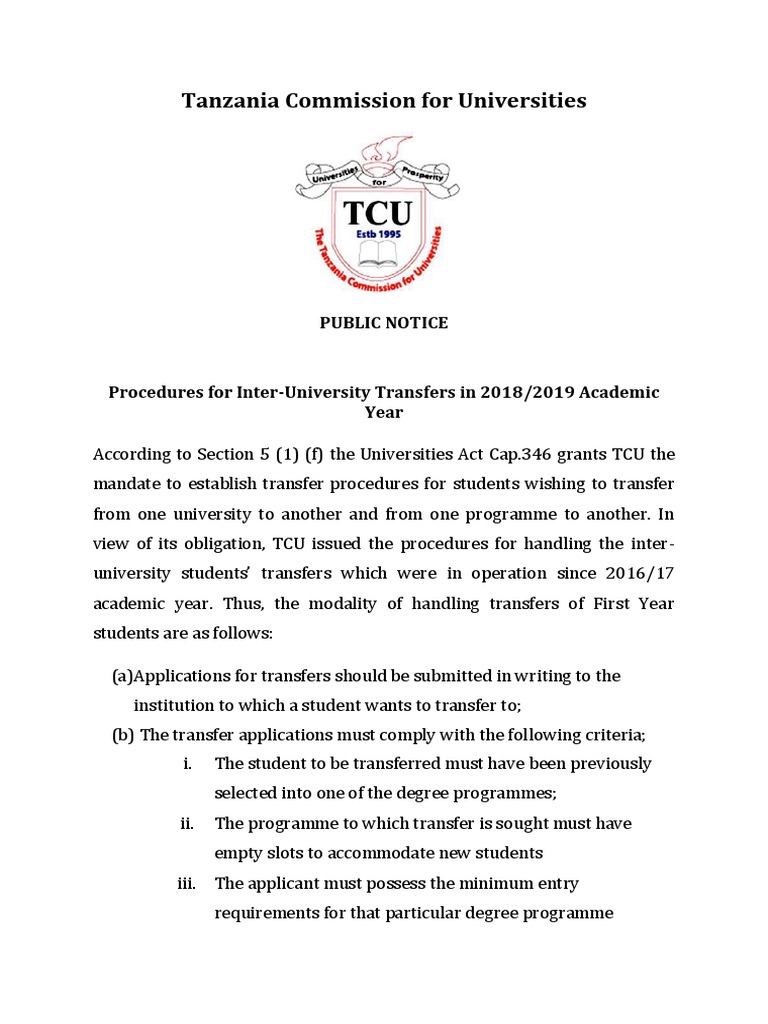 Inter-University Transfer Procedures 2018 | PDF