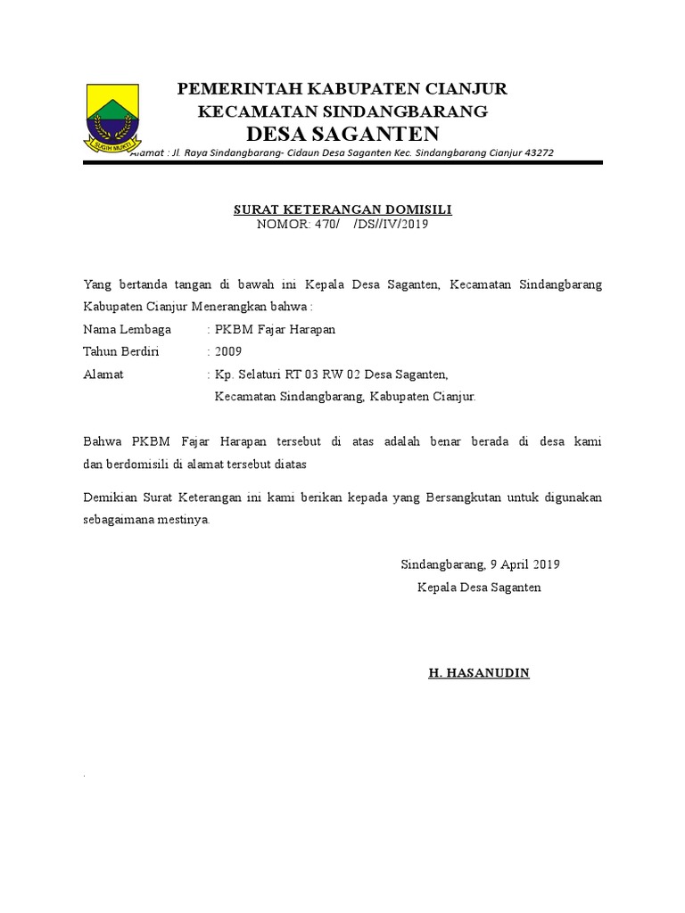 Surat Domisili Desa Pkbm