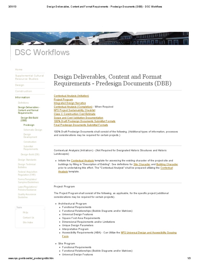 01 - Predesign Documents (DBB) | PDF | National Park Service | Engineering