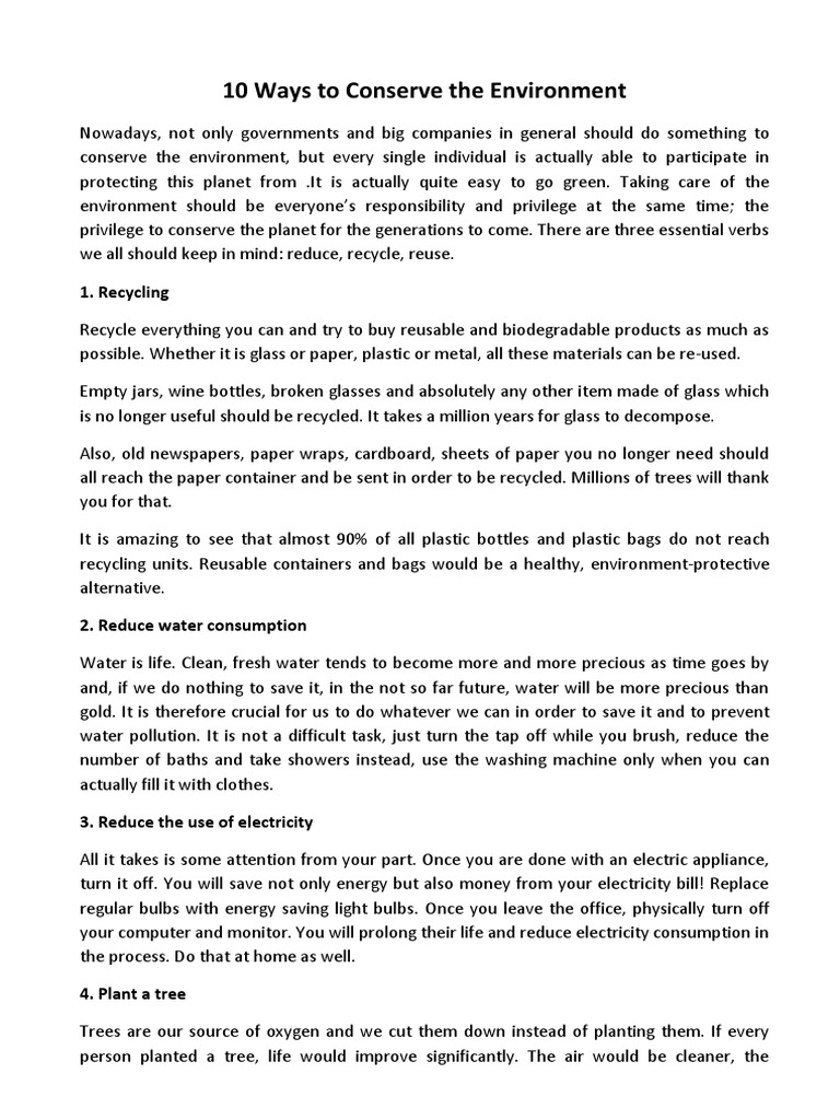 10 Simple Ways to Conserve the Environment | PDF | Reuse | Recycling