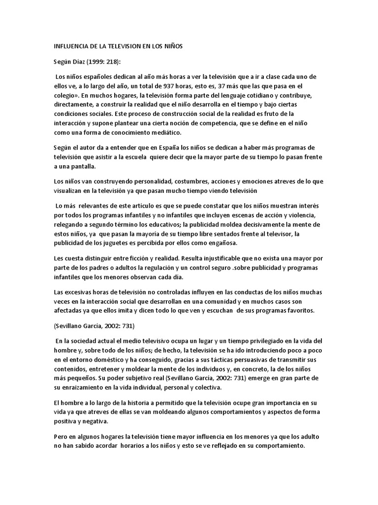 Influencia de La Television en Los Niños | PDF | Publicidad ...