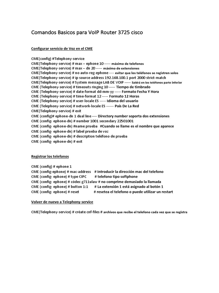 Comandos VoIP para Router Cisco 3725 | PDF