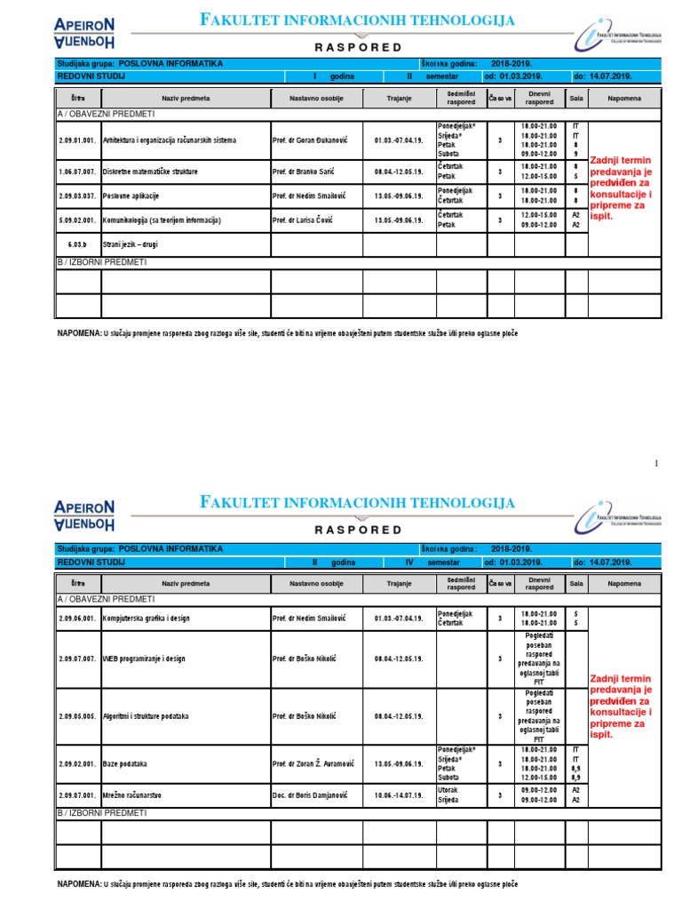 Raspored | PDF