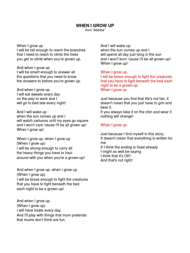 When I Grow Up Lyrics PDF