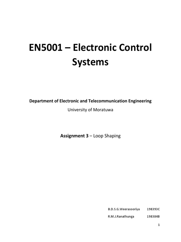 EN5001 Electronic Control Systems Department of Electronic and