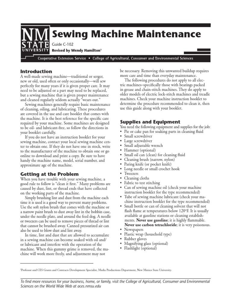 Sewing Machine Maintenance Guide | PDF | Sewing Machine | Bearing ...