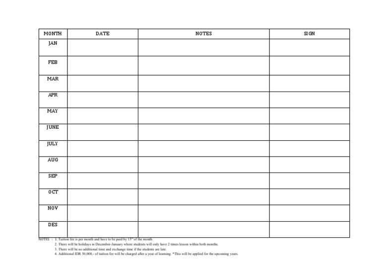 Tuition Card Example | PDF