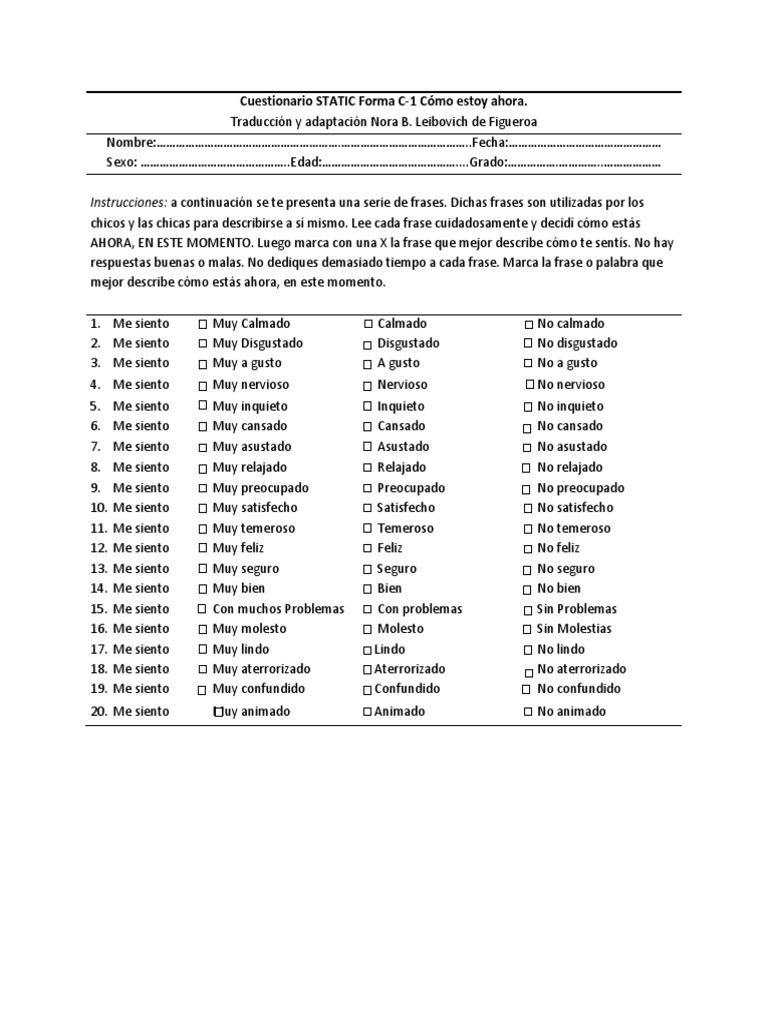 Cuestionario de Autoevaluación Emocional | PDF | Relaciones personales ...