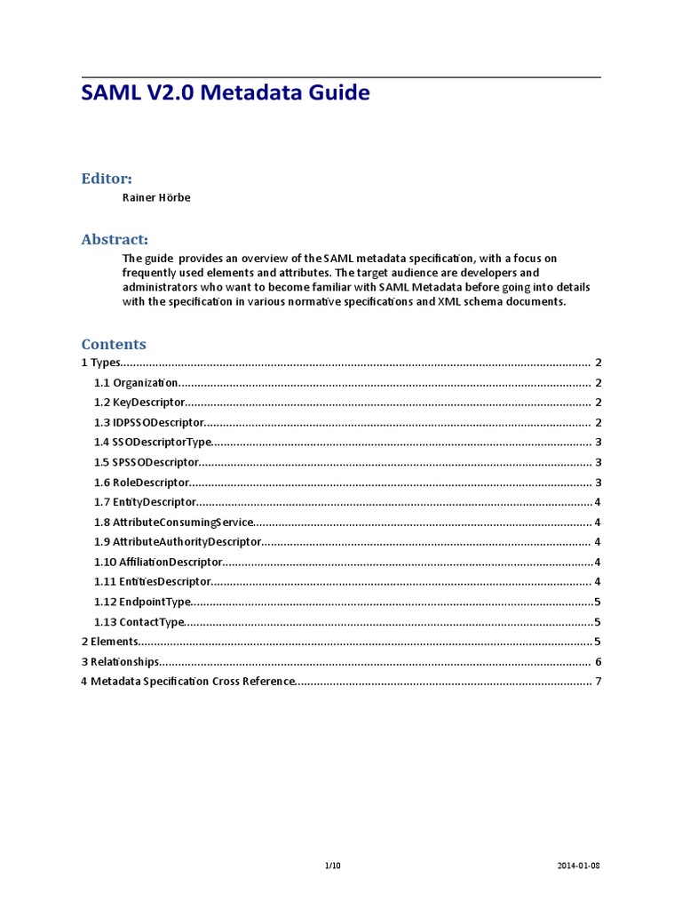 SAML V2.0 Metadata Overview Guide | PDF | Metadata | Key (Cryptography)
