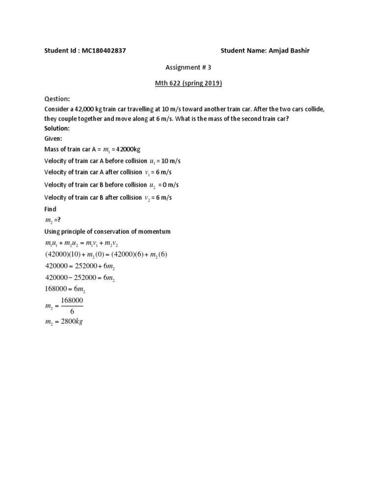 Train Collision Momentum Problem Solution | PDF