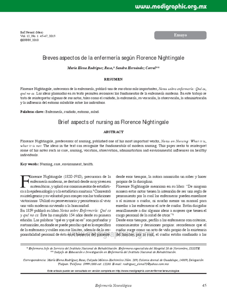 Breves Aspectos de La Enfermera Segn Florence Nightingale PDF | PDF ...