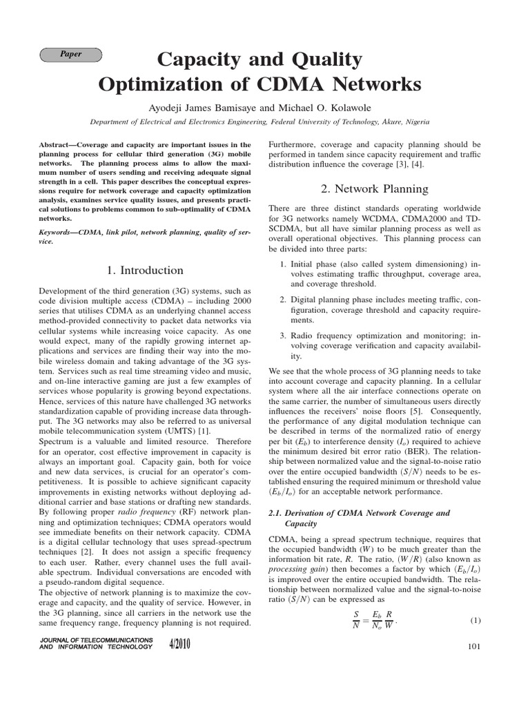 CDMA Network Capacity Optimization | PDF | Cellular Network | 3 G