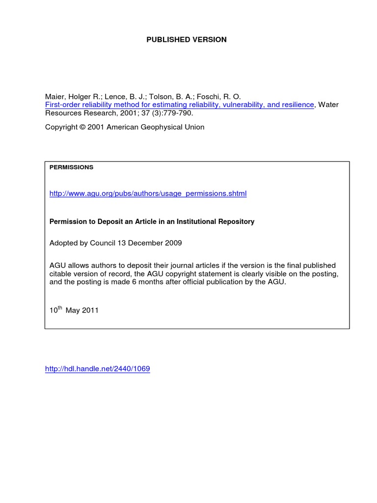 First-Order Reliability Method For Estimating Reliability ...