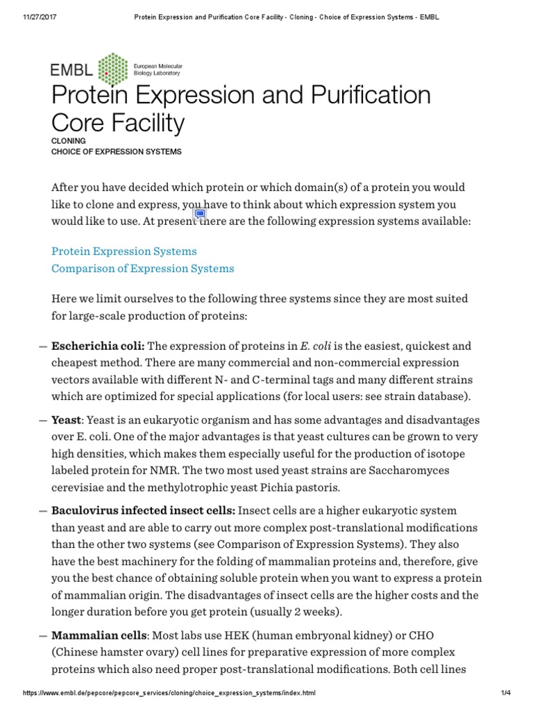 Protein Expression and Purification Core Facility Cloning Choice of