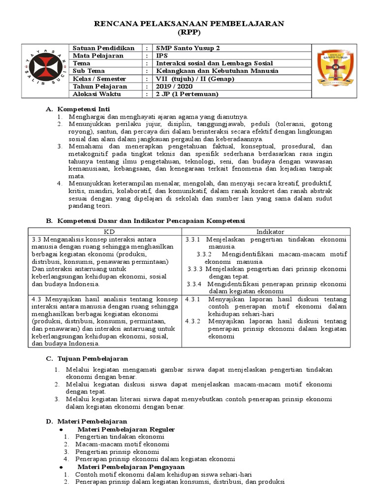 2 Rpp Tindakan Motif Dan Prinsip Ekonomi Pdf