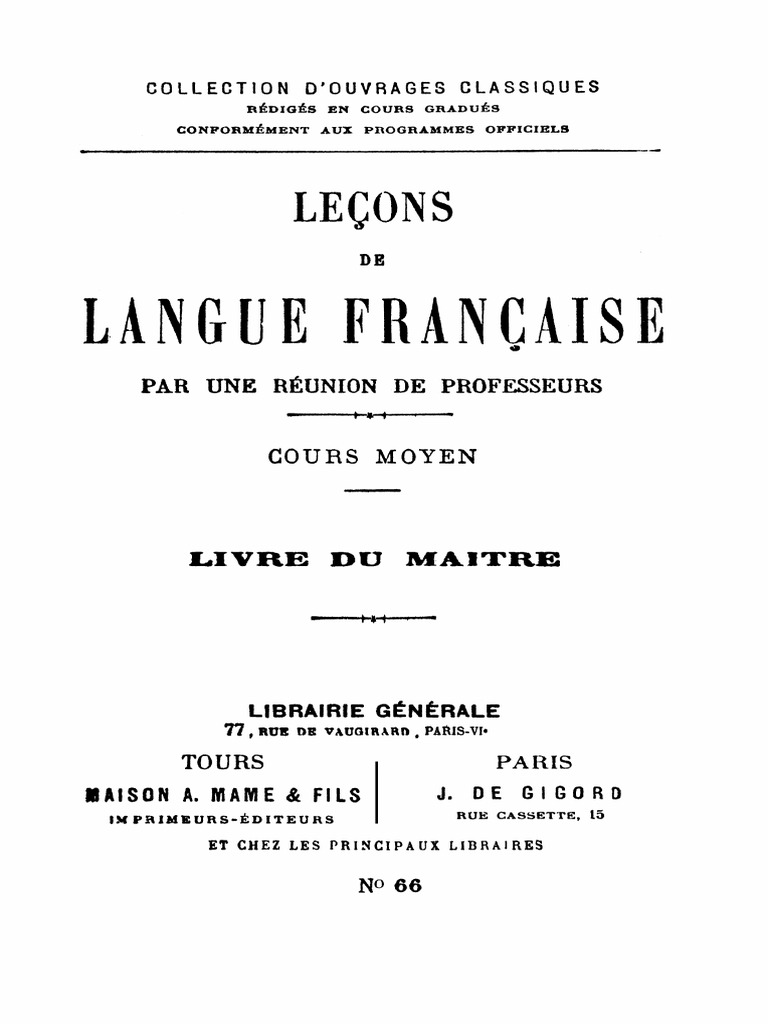 Lecons De Langue Francaise Cours Moyen 000000925 Pdf Genre Grammatical Nom Grammaire