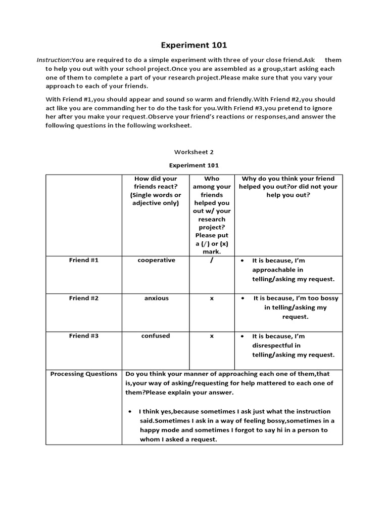 Experiment 101 InstructionYou Are Required To Do A Simple Experiment