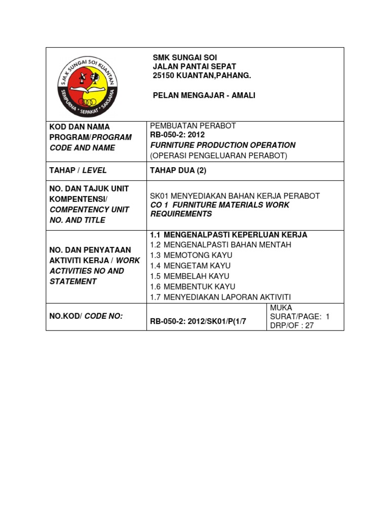 Operasi Pembuatan Perabot tahap 2 | PDF