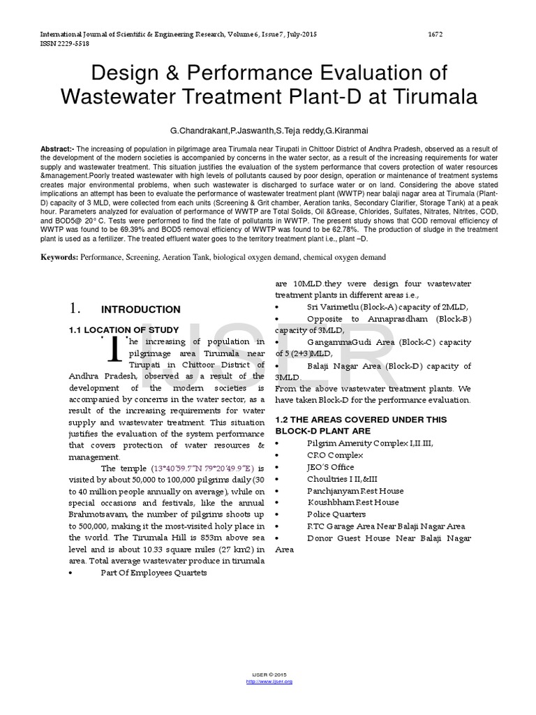 Design Performance Evaluation of Wastewater Treatment Plant D at ...