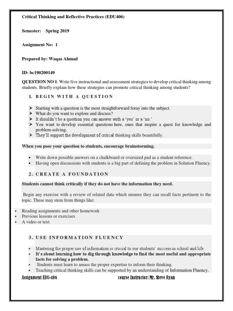 Strategies for Teaching Critical Thinking | PDF | Critical Thinking ...