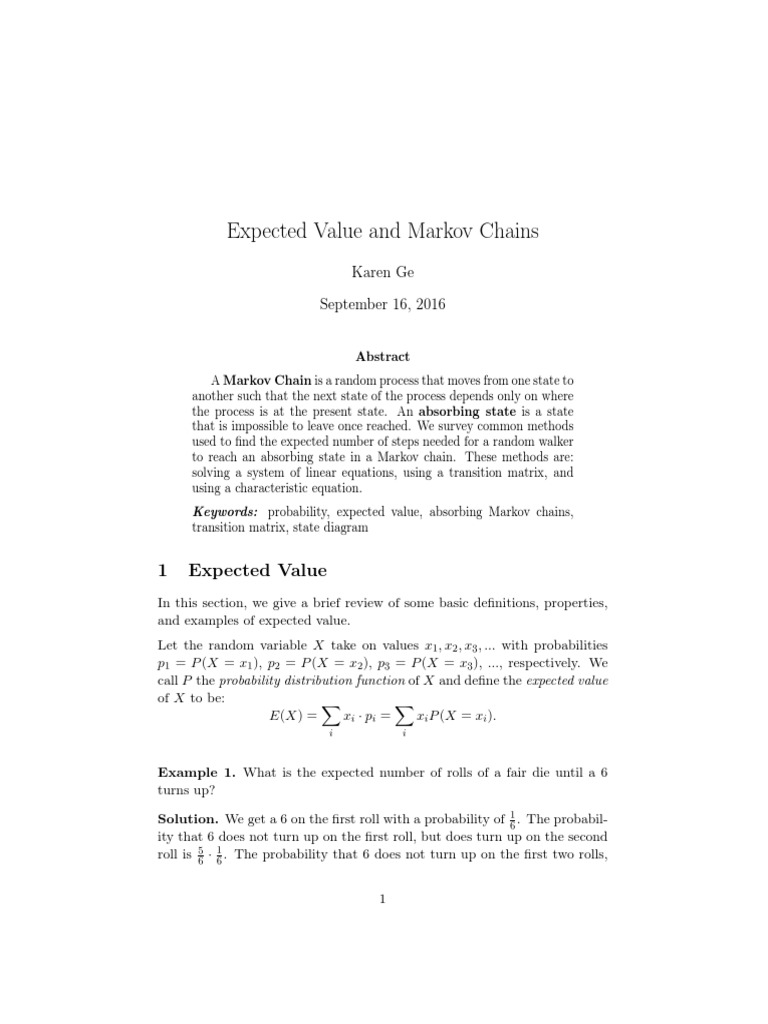 Expected Value in Markov Chains | PDF | Markov Chain | Stochastic Process