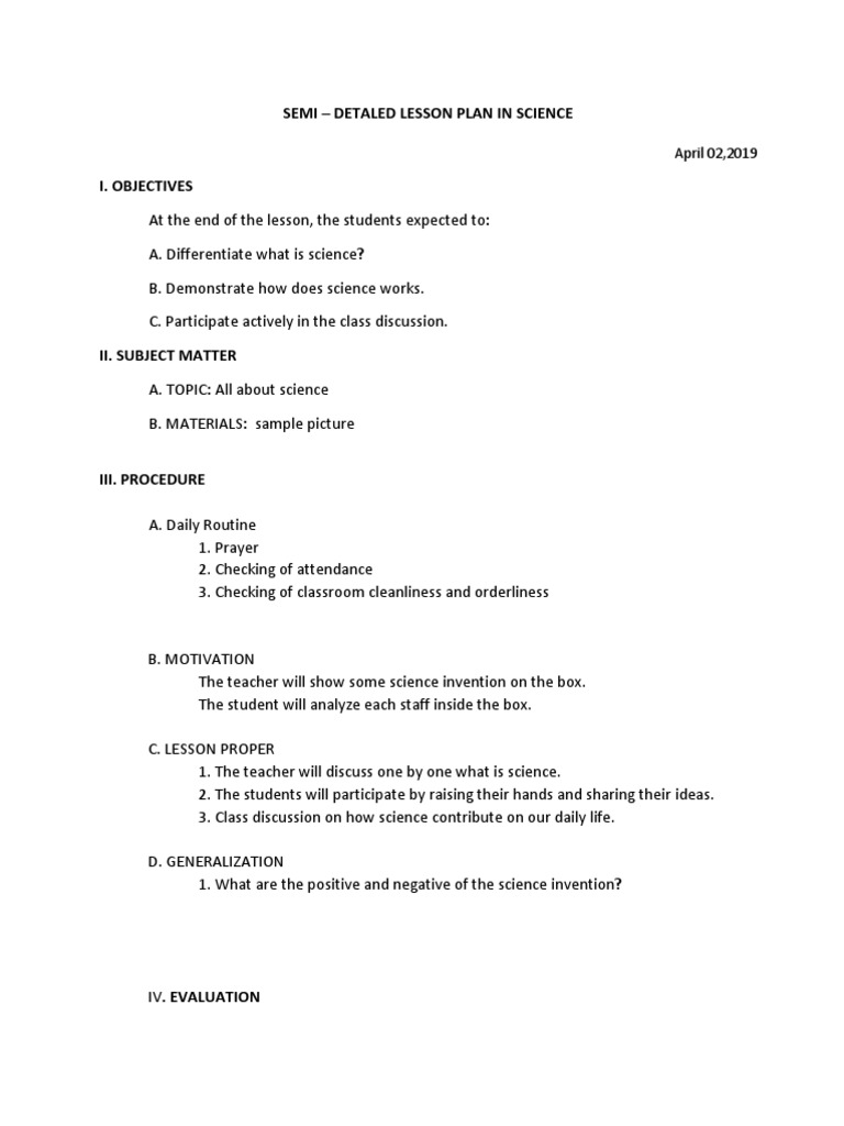 Science Lesson Plan Overview | PDF
