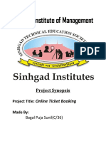 Sinhgad Institute of Management: Project Synopsis: Online Ticket Booking