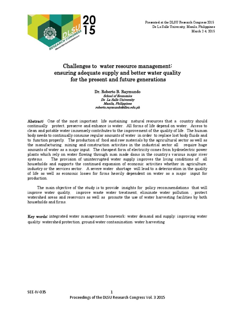 Water Resource Management Challenges | PDF | Drinking Water | Water ...