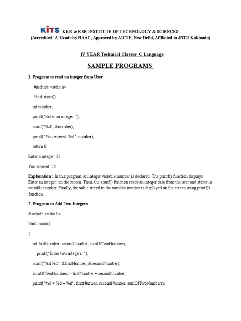 C Language Sample Programs for Beginners | PDF | Area | Sine