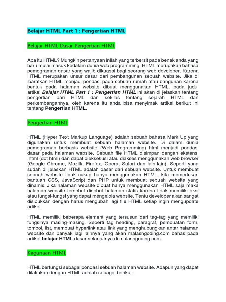 Pengertian dan Fungsi HTML Dasar | PDF | Komputer