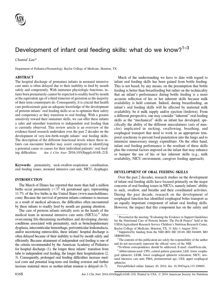 Infant Oral Feeding Skills Development | PDF | Neonatal Intensive Care ...