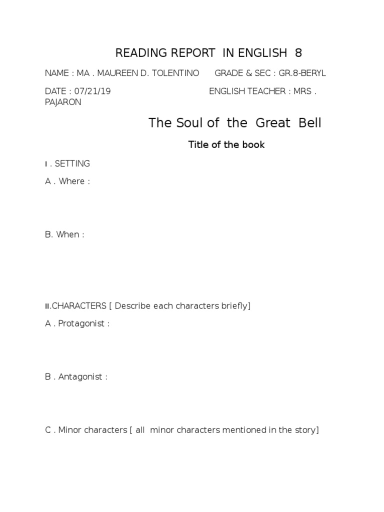 Reading Report in English 8 | PDF | General Fiction