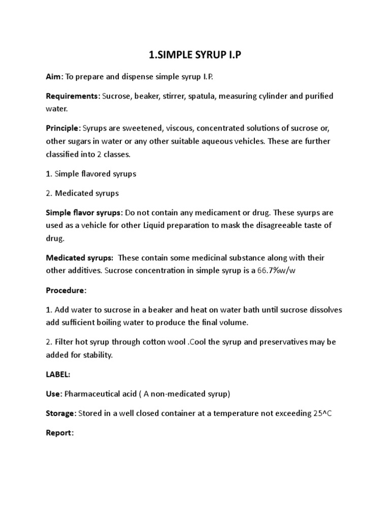 Simple Syrup I P Topical Medication Syrup
