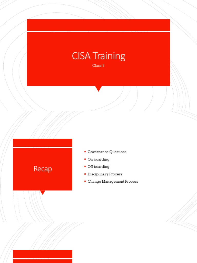 CISA Training Class 3 Recap: Key Processes | PDF