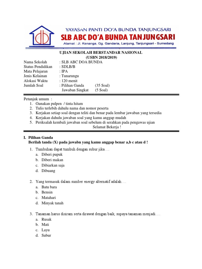 Soal Ipa Sdlb Tunarungu
