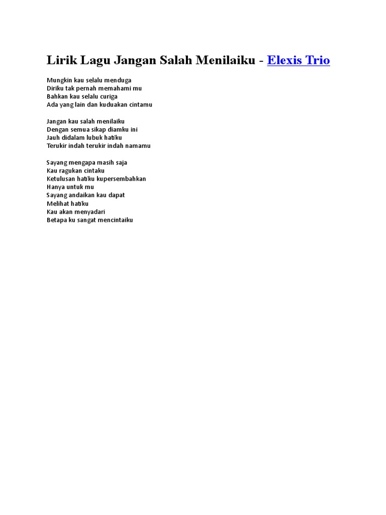 Lirik Lagu Jangan Salah Menilaiku