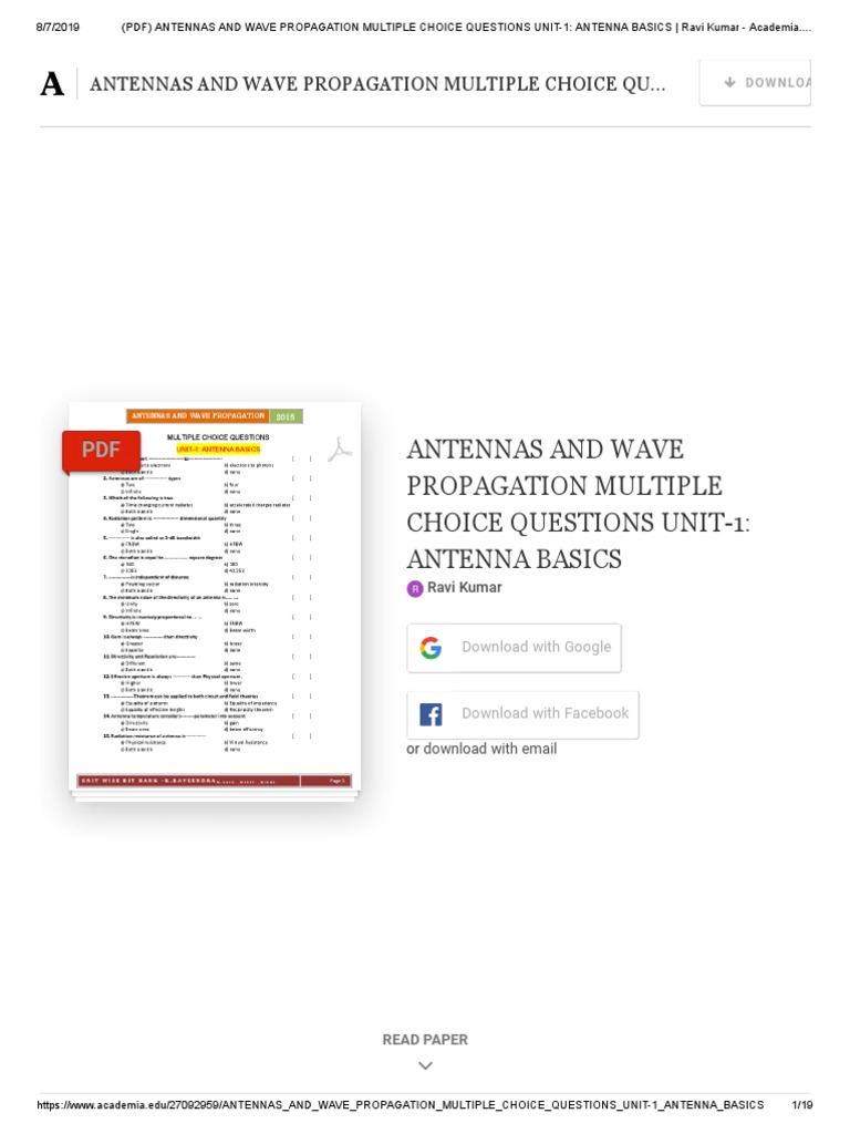 (PDF) Antennas and Wave Propagation Multiple Choice Questions Unit1