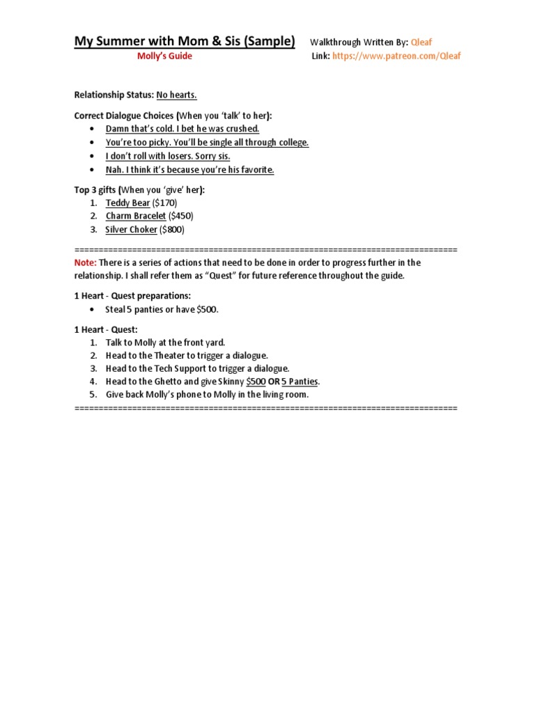 My Summer with Mom &amp; Sis Walkthrough | PDF | Leisure