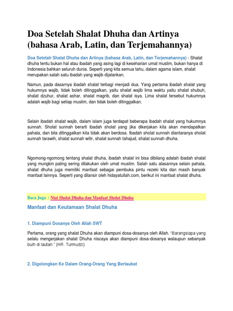 Doa Setelah Shalat Dhuha Dan Artinya