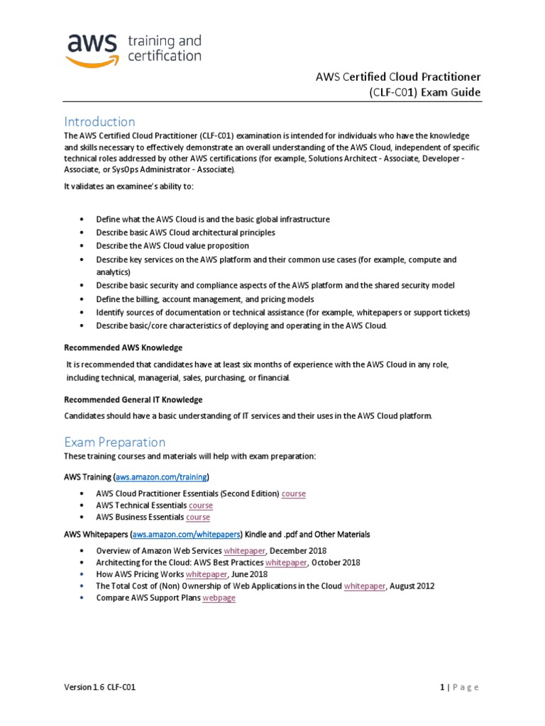 AWS Certified Cloud Practitioner-Exam Guide en v1.6 | PDF | Amazon 