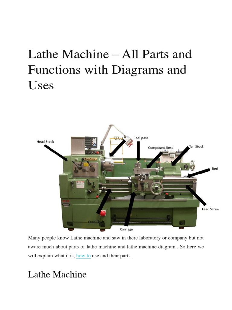 Lathe Machine All Parts and Functions With Diagrams and Uses PDF