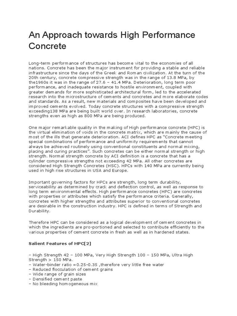 High Performance Concrete Overview | PDF | Concrete | Cement