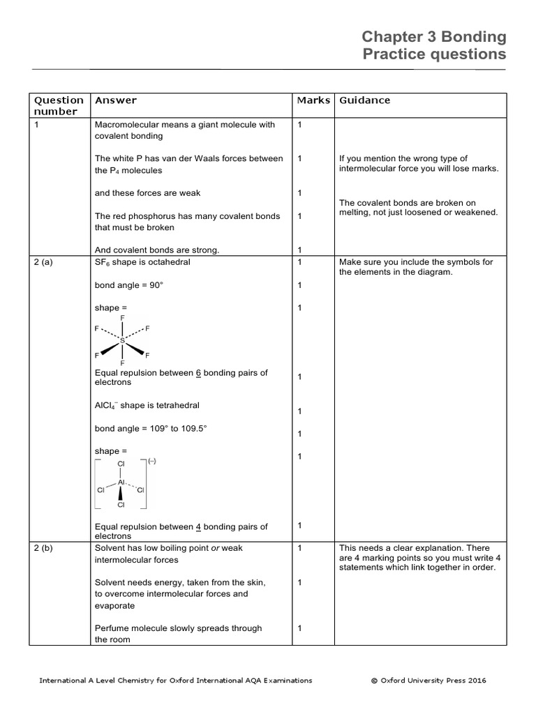 International A Level Chem CH3 Practice Question Answers | PDF ...