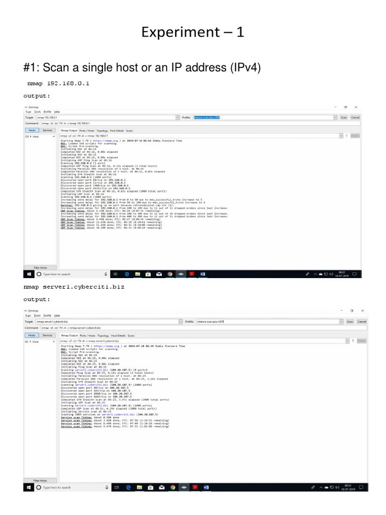 Experiment 1 1 Scan A Single Host or An Ip Address (Ipv4) PDF