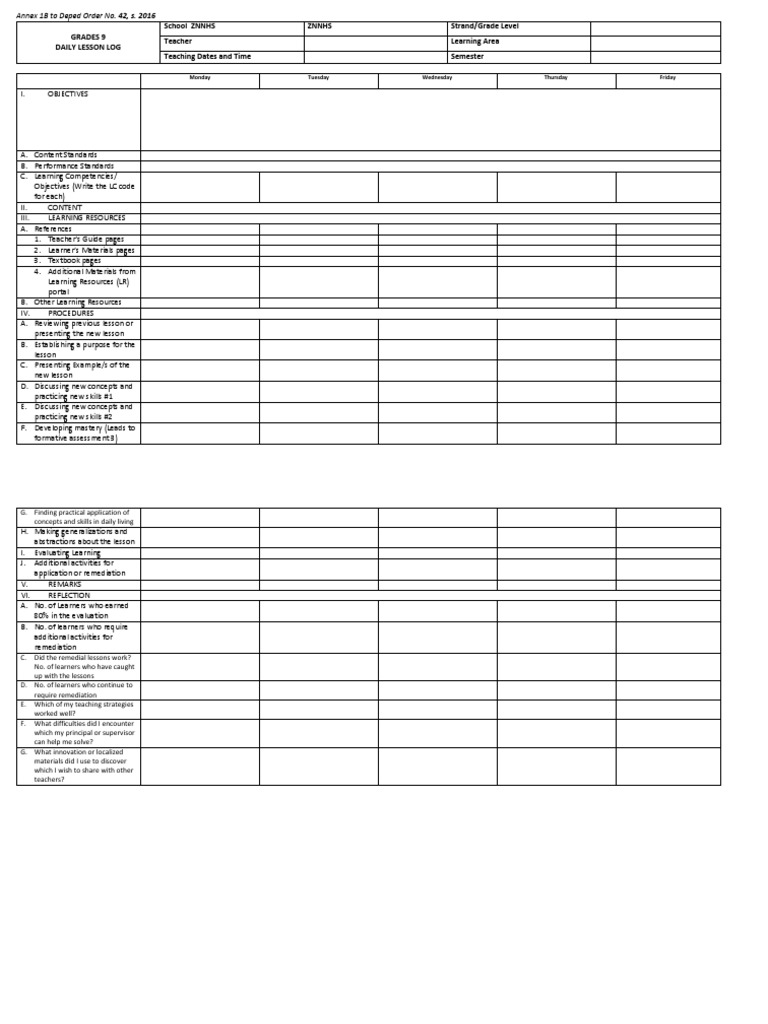 Grade 9 Daily Lesson Log Template | PDF | Career & Growth | Language ...