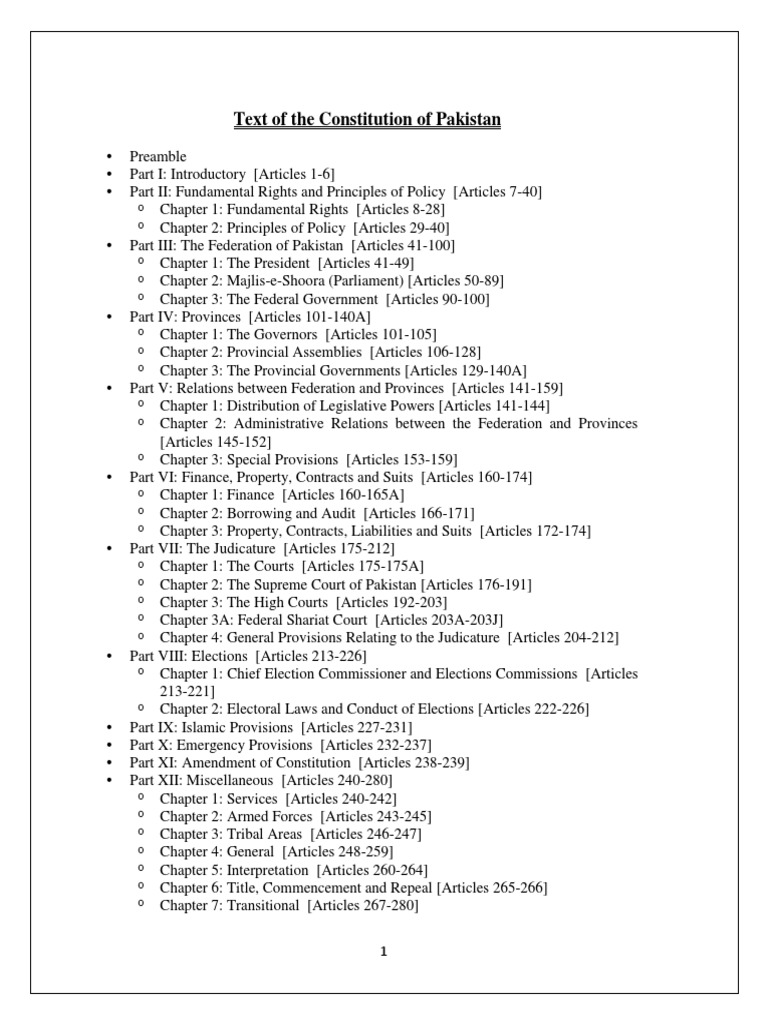 Overview of Pakistan's Constitution Articles | PDF | United States ...