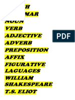 Speech Grammar Noun Verb Adjective Adverb Preposition Affix Figurative Laguages William Shakespeare T.S. Eliot